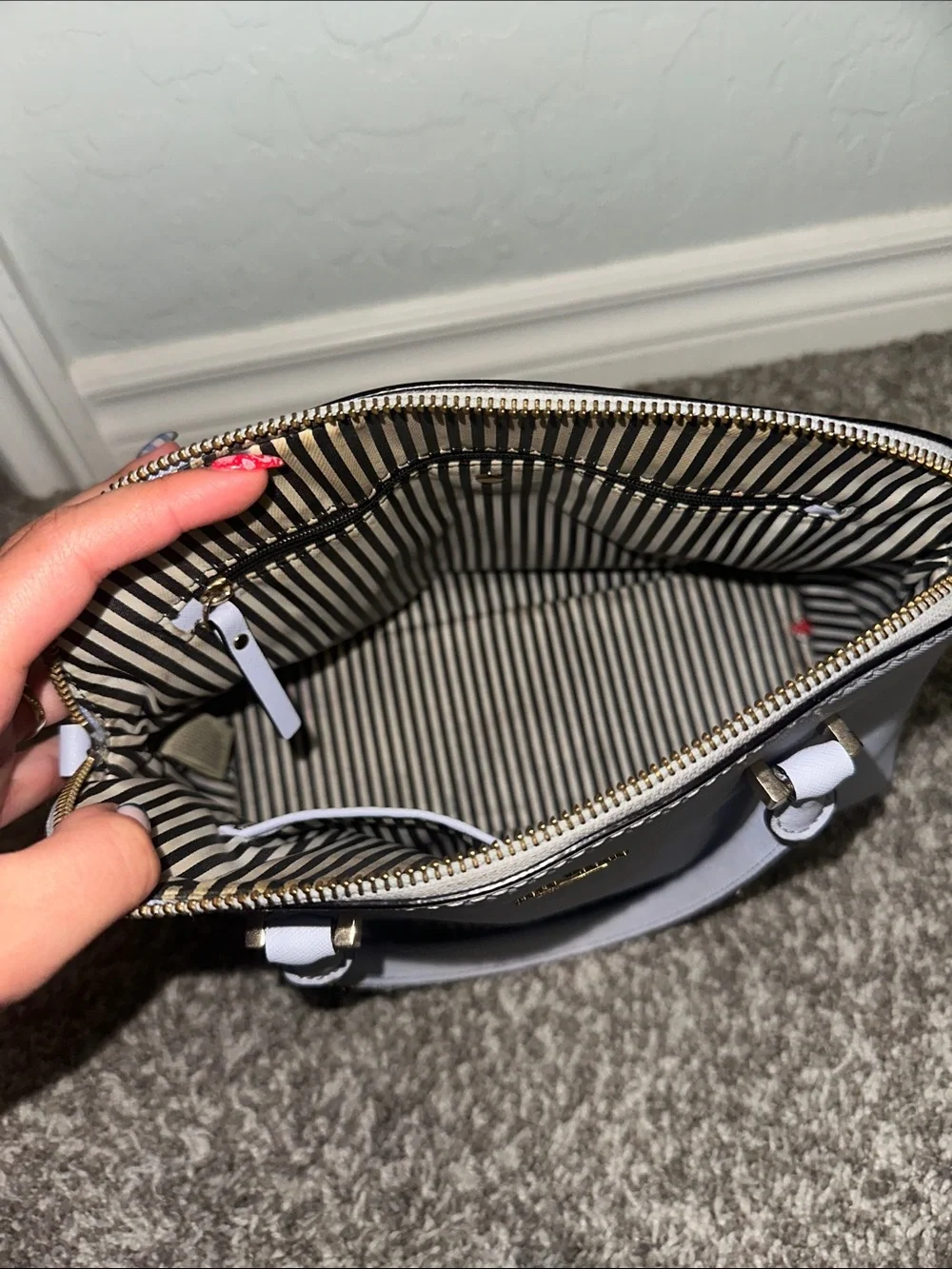 kate spade white dome satchel with gold logo